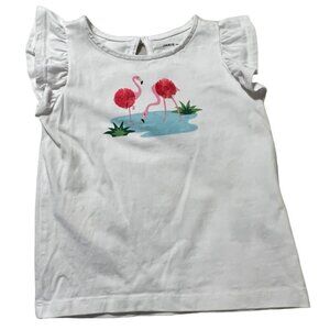 Janie and Jack FLAMINGO RUFFLE SLEEVE TEE Shirt Girl's Size 3 Like New condition